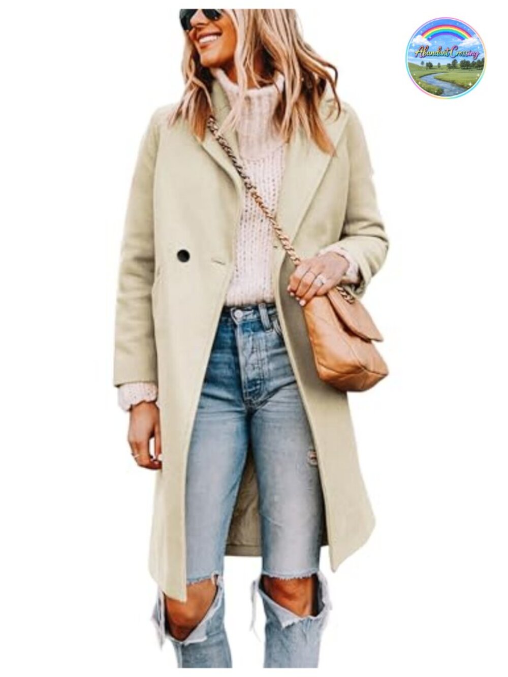 Wool Blend Pea Coat Long Sleeve Notch Collar Knee Length Trench